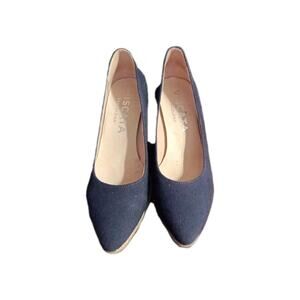 Viscata Barcelona Roses Canvas V Cut Wedge Espadrilles Navy Size EU 35 US 5